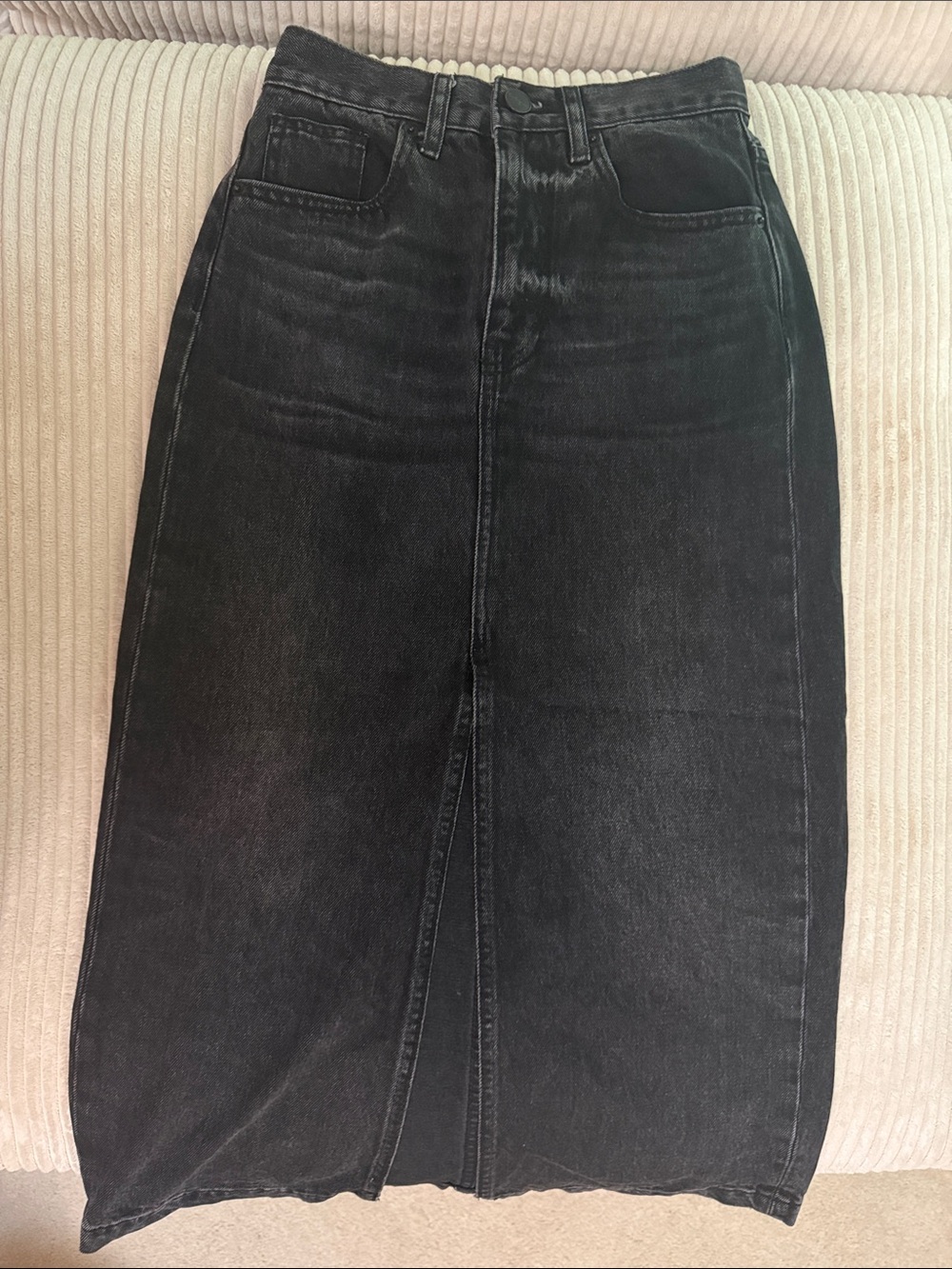 La Ligne Black Washed Denim Pencil Skirt